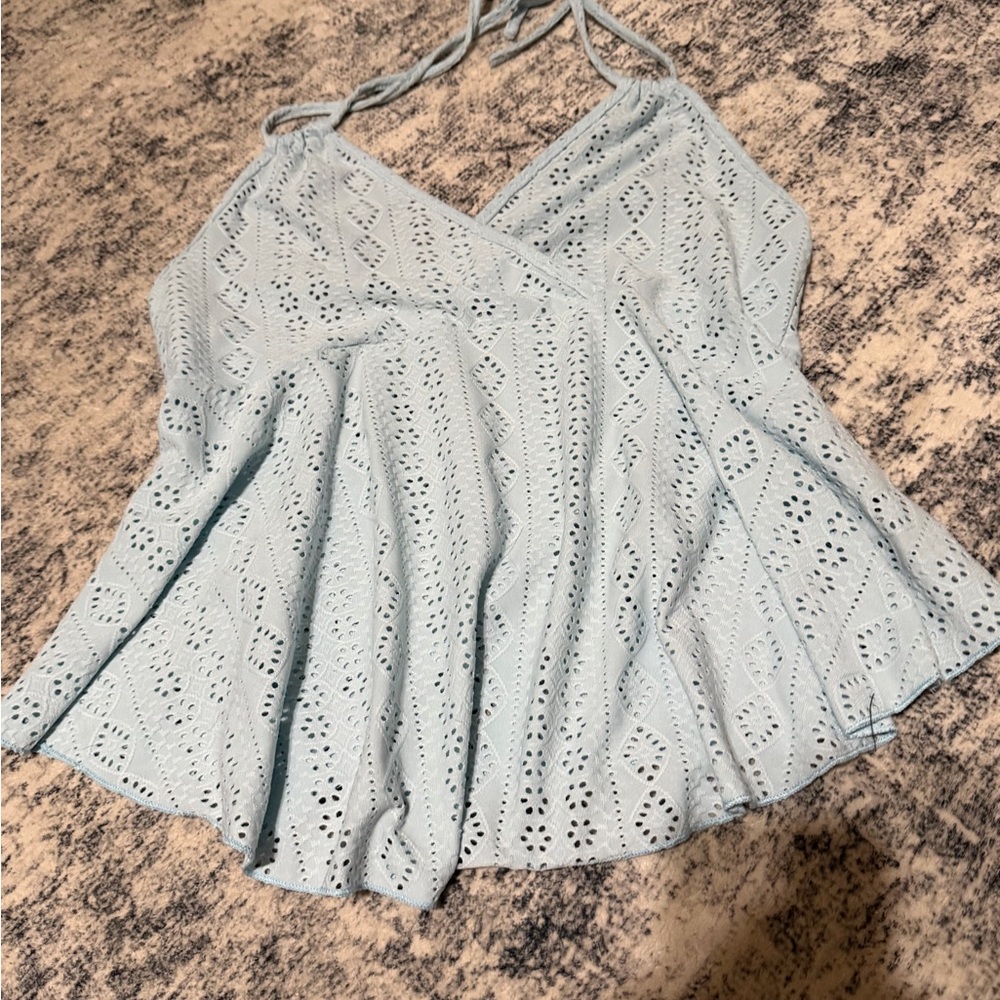 SHEIN Sky Blue Eyelet Camisole